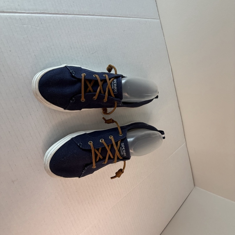 Sperry Blue Canvas Boat Shoes Memory Foam Leather Laces Women's Size 8.5W - Picture 3 of 11